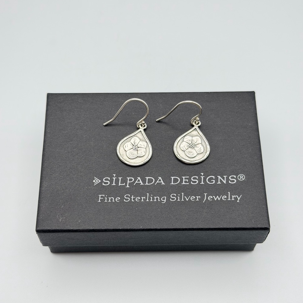 HTF Vintage Silpada 925 Sterling Silver Poppy Drop French Hook Earrings – W2379